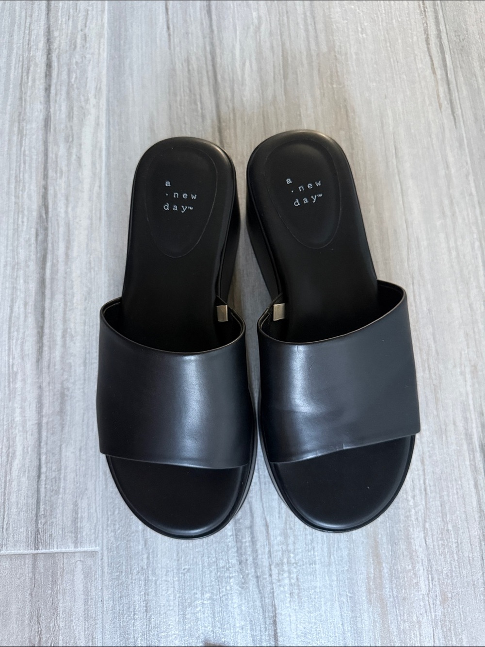 a new day Black Leather-Look Slide Sandals for Women